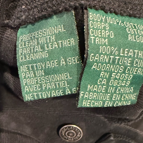 Ralph Lauren Black Jacket with Tan Leather Collar - Picture 8 of 11